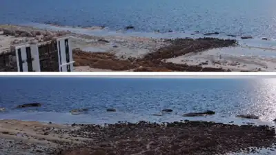 "Вернись": блогер из Актау показал еще более обмелевший Каспий, фото - Новости Zakon.kz от 12.03.2024 13:31