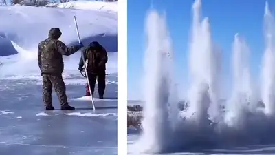 взрывные работы на реках в Акмолинской области, фото - Новости Zakon.kz от 17.03.2024 01:22