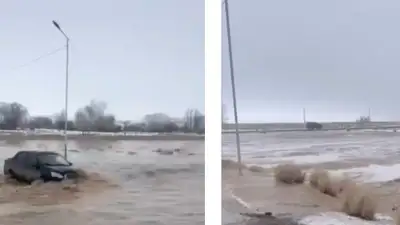 талая вода затопила дорогу в ВКО, фото - Новости Zakon.kz от 21.03.2024 11:29