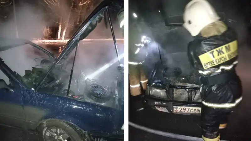 Автомобиль загорелся на оживленной дороге в Кокшетау