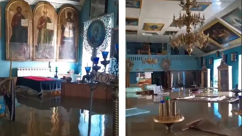Редкие иконы и книги пытаются спасти священники из затопленного Покровского храма
