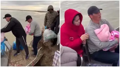 Спасатель встретил из роддома дочь и супругу на лодке в Актюбинской области