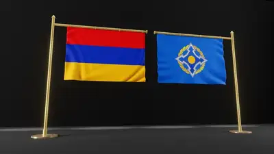 флаги Армении и ОДКБ, фото - Новости Zakon.kz от 09.05.2024 10:49