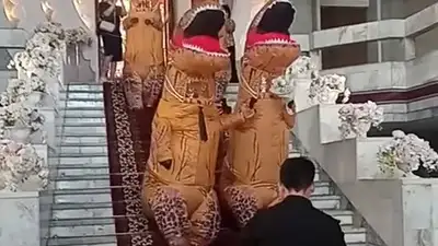 В Бишкеке прошла свадьба в костюмах динозавров