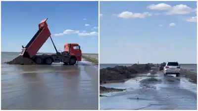 Дамбы срочно возводят на трассе Атырау – Индер из-за разлива реки Жайык, фото - Новости Zakon.kz от 20.05.2024 17:37