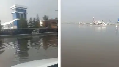 потоп в аэропорту Алматы, фото - Новости Zakon.kz от 16.07.2024 19:42