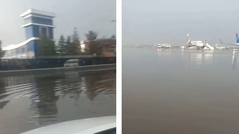 Новый терминал аэропорта затопило в Алматы