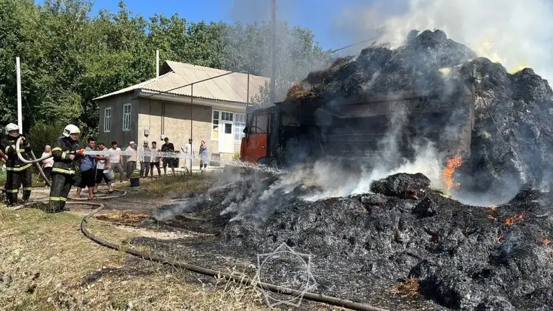 Водитель чуть не сгорел, пытаясь потушить грузовик с сеном в Туркестанской области