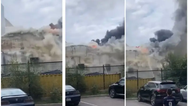 Крупный пожар произошел на автосервисе в Астане