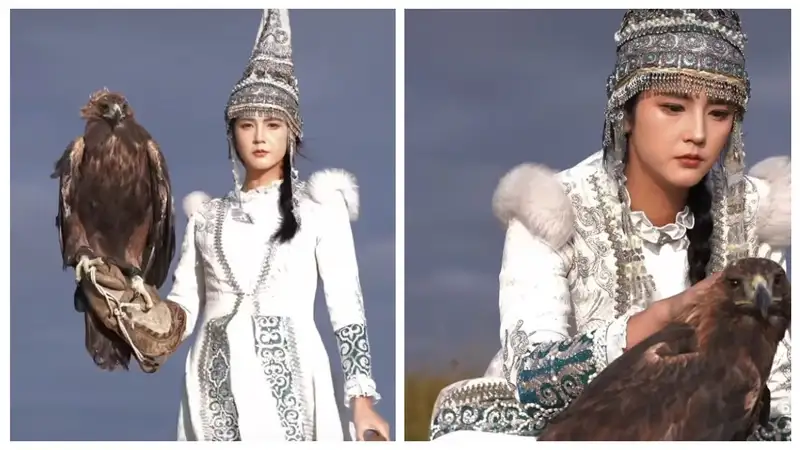 Красавица с беркутом: модель из Китая в казахской национальной одежде поразила соцсети