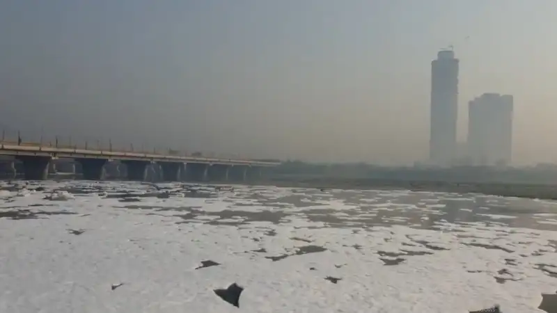 Токсичным слоем пены покрылась священная река в Индии