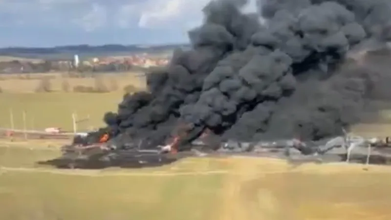 В Чехии сошел с рельсов грузовой поезд, вызвав крупный химический пожар