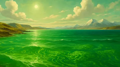 Иллюстрация версии ученых о том, что давно океаны были зеленые, фото - Новости Zakon.kz от 30.04.2025 17:16