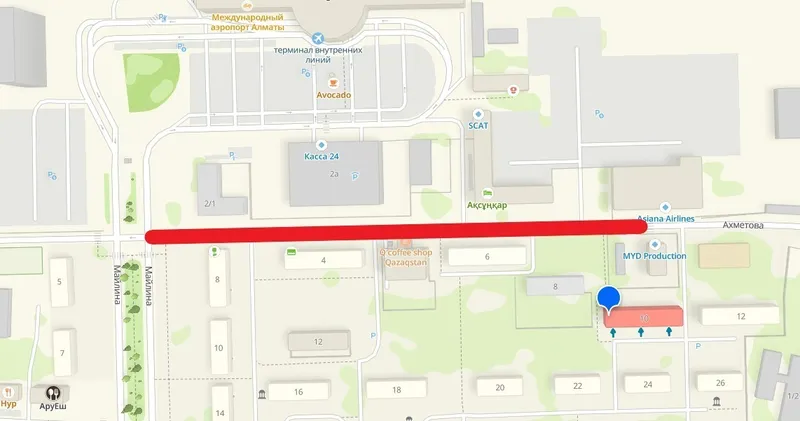 карта ограничения движения около аэропорта Алматы, фото - Новости Zakon.kz от 20.05.2025 14:45