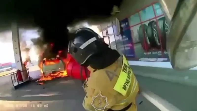 Полыхающая открытым пламенем машина чуть не привела к взрыву на АЗС: есть пострадавший