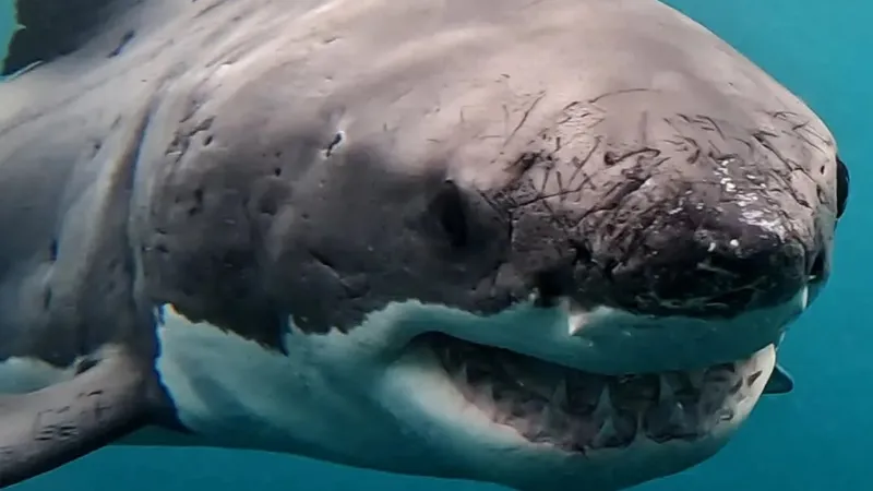 Гигантская белая акула движется к популярному туристическому острову