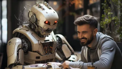 Робот и человек общаются, фото - Новости Zakon.kz от 05.08.2025 17:26