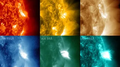 коллаж их фотографий вспышек на Солнце, фото - Новости Zakon.kz от 11.08.2025 10:20