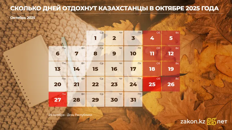 дни отдыха в октябре 2025 года, фото - Новости Zakon.kz от 16.09.2025 10:46