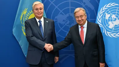 президент РК Касым-Жомарт Токаев, генеральный секретарь ООН Антониу Гутерриш, фото - Новости Zakon.kz от 19.09.2025 09:35