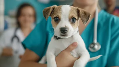 ветеринар с щенком на руках, фото - Новости Zakon.kz от 26.09.2025 14:26