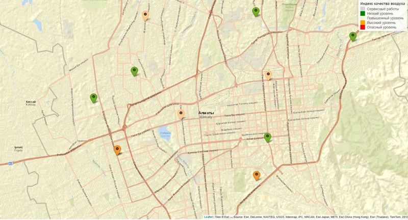 карта качества воздуха в Алматы, фото - Новости Zakon.kz от 30.10.2025 14:37