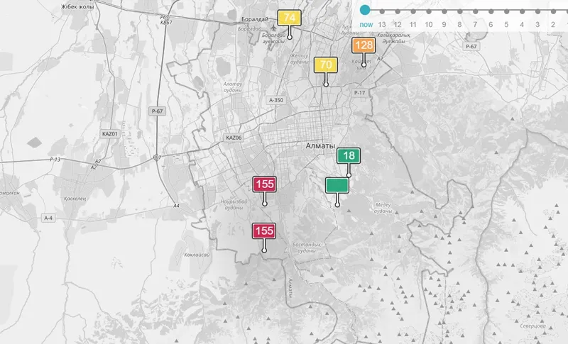 карта загрязнения воздуха в Алматы, фото - Новости Zakon.kz от 30.10.2025 14:37