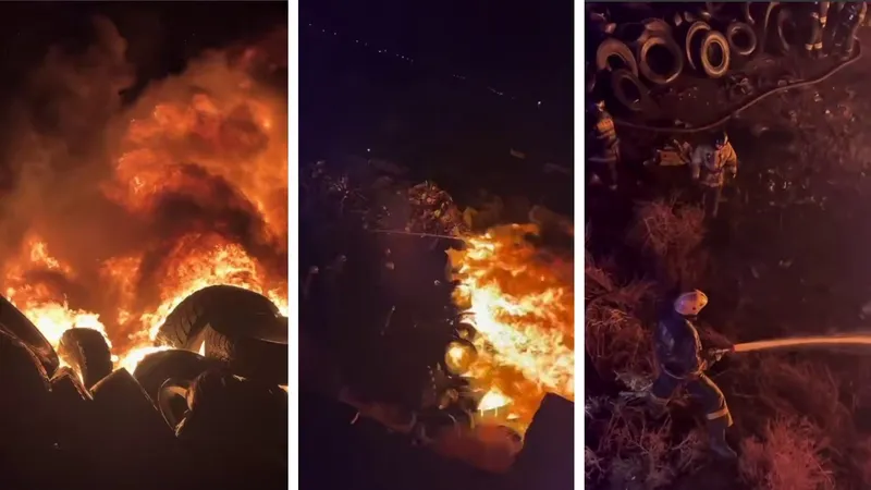 Шины полыхнули в Темиртау на площади 290 квадратных метров