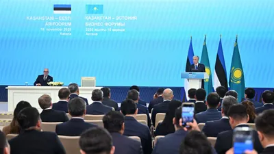 президент Казахстана Касым-Жомарт Токаев на бизнес-форуме, фото - Новости Zakon.kz от 18.11.2025 14:01