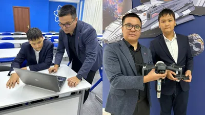 Кайсар Жумабек, учитель физики Жасулан Мендыбаев, областной конкурс научных проектов "Зерде", беспилотники, экологический мониторинг, фото - Новости Zakon.kz от 20.11.2025 14:09