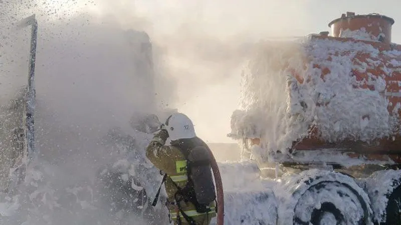 Нефтевоз полыхнул на трассе в Кызылординской области