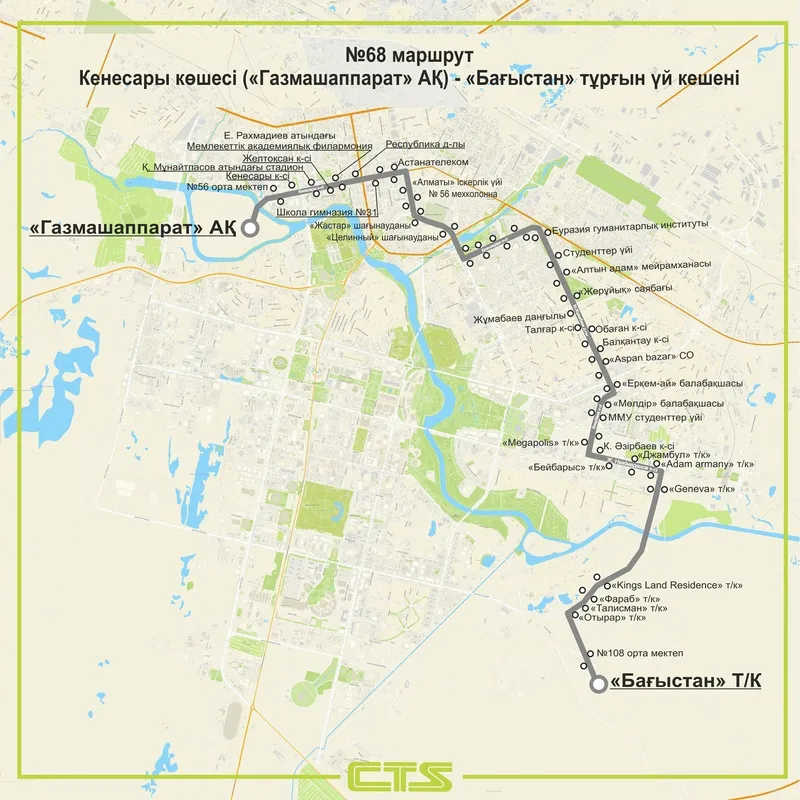 карта нового автобусного маршрута в Астане, фото - Новости Zakon.kz от 28.11.2025 16:38