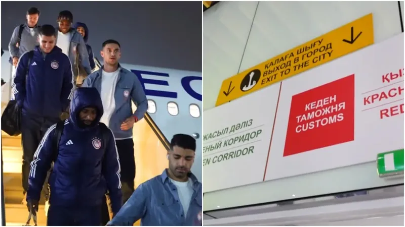 "Олимпиакос" прилетел в Астану на матч с "Кайратом" – первые кадры