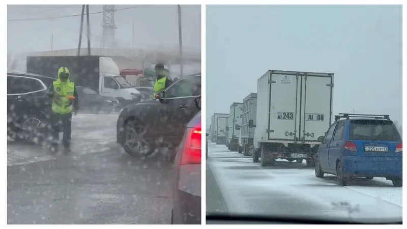 Из-за непогоды около 450 большегрузов застряли на автодорогах Жамбылской области