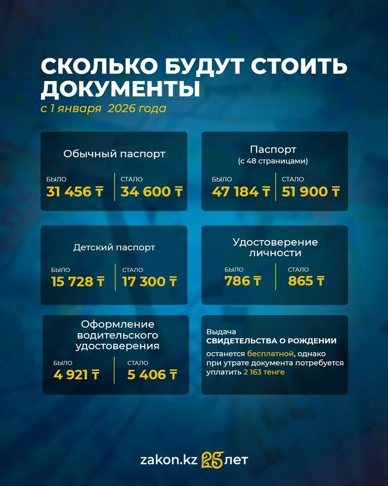 сколько будут стоить документы, фото - Новости Zakon.kz от 22.12.2025 10:20