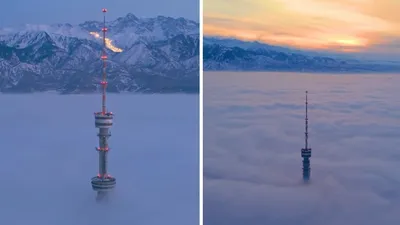 алматинскую телебашню в облаках показал фотограф казахстанцам, фото - Новости Zakon.kz от 28.12.2025 17:55