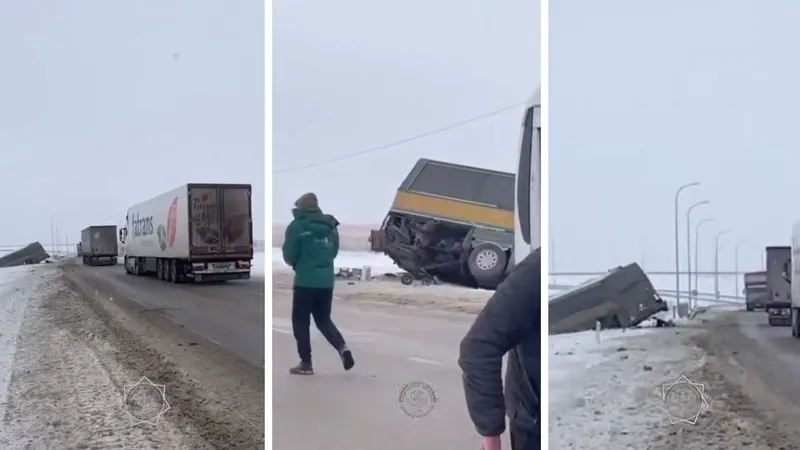 Автобус с иностранцами столкнулся с грузовиком на трассе в Кызылординской области