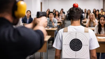 Педагог стреляет по мишени в аудитории колледжа, фото - Новости Zakon.kz от 11.02.2026 14:51