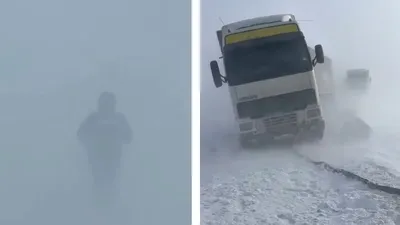 полицейский ради водителей пробежал через туман три километра, фото - Новости Zakon.kz от 11.02.2026 21:49