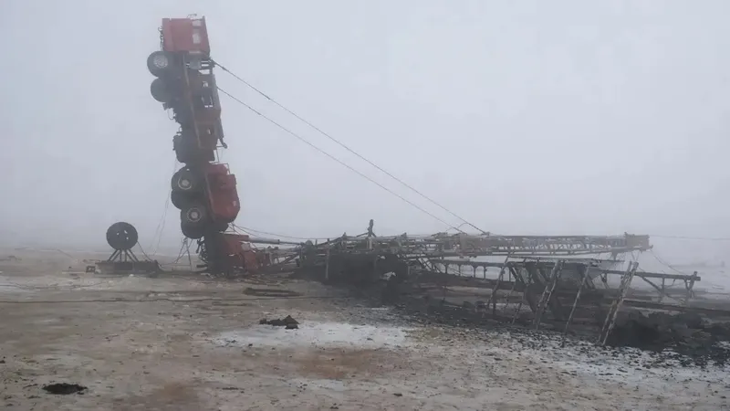 Самоходный подъемник опасно наклонился на 90 градусов в Мангистау