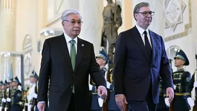 президент РК Касым-Жомарт Токаев, президент Сербии Александр Вучич, фото - Новости Zakon.kz от 27.02.2026 11:54