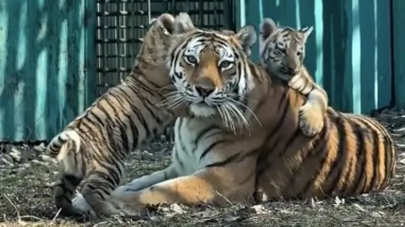 "Уже с характером": в Алматинском зоопарке родилась тройня амурских тигров