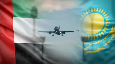 Флаги ОАЭ и Казахстана, самолет , фото - Новости Zakon.kz от 01.04.2026 15:46