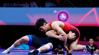 Алматбек Аманбек вышел в финал чемпионата Азии по греко-римской борьбе, фото - Новости Zakon.kz от 07.04.2026 18:05