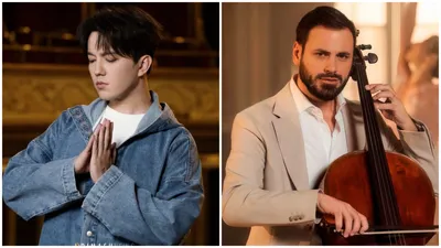 всемирно известный казахстанский исполнитель Димаш Кудайберген, хорватский виолончелист Степан Хаузер, фото - Новости Zakon.kz от 17.04.2026 18:33