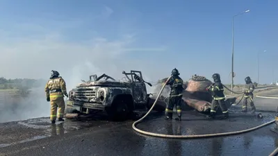 пожар на дороге в Астане