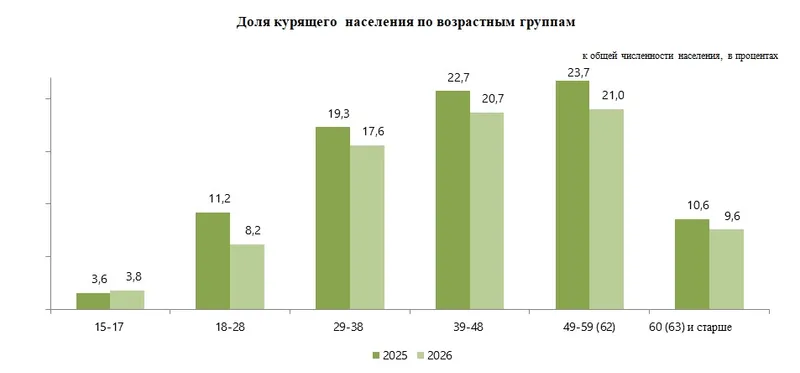 инфографика, доля курящего населения по возрастным группам, фото - Новости Zakon.kz от 15.07.2026 15:31
