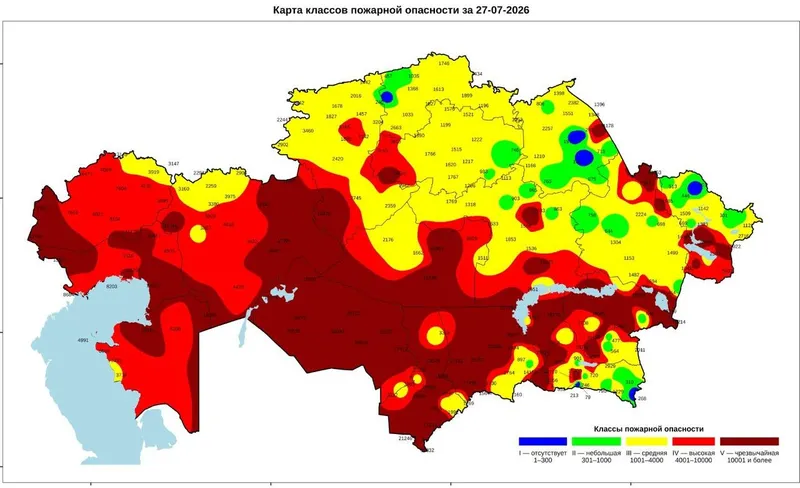 карта классов пожарной опасности, фото - Новости Zakon.kz от 27.07.2026 17:33