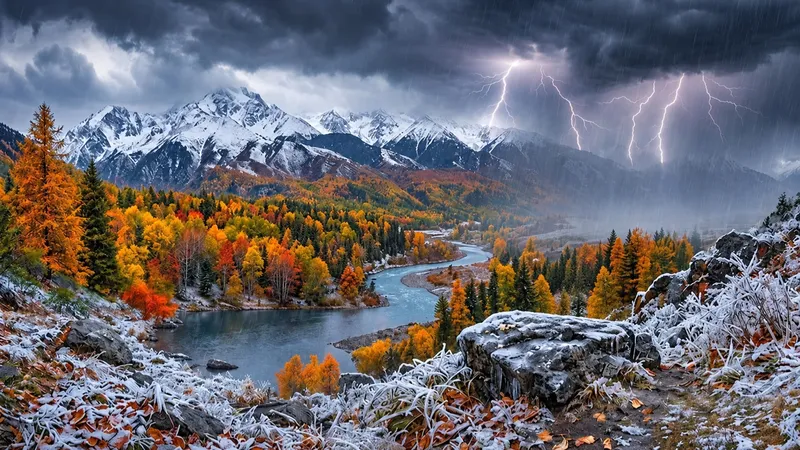 Осень, гроза, пейзаж, горы 