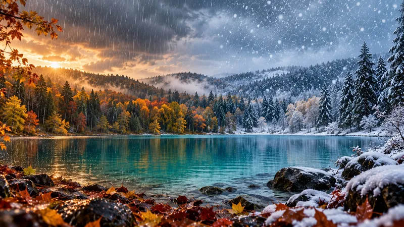 Снег, дождь, пейзаж, природа, осень